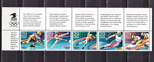 США, 1992, Олимпиада, Альбервиль, 5 марок сцепка. ВЕРХНЕЕ ПОЛЕ